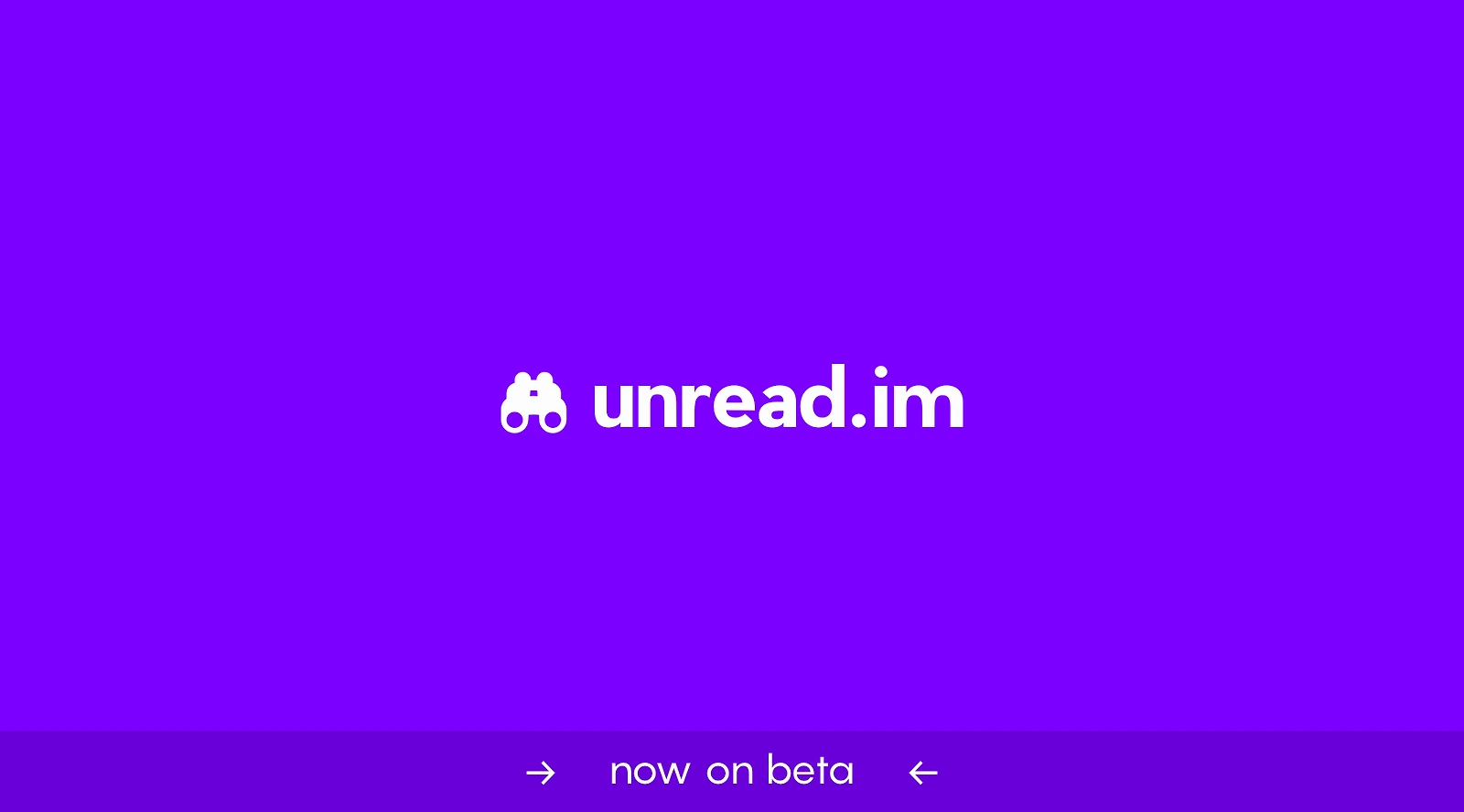 보라색 배경 가운데 unread.im 로고가 표시된 서비스 소개 화면